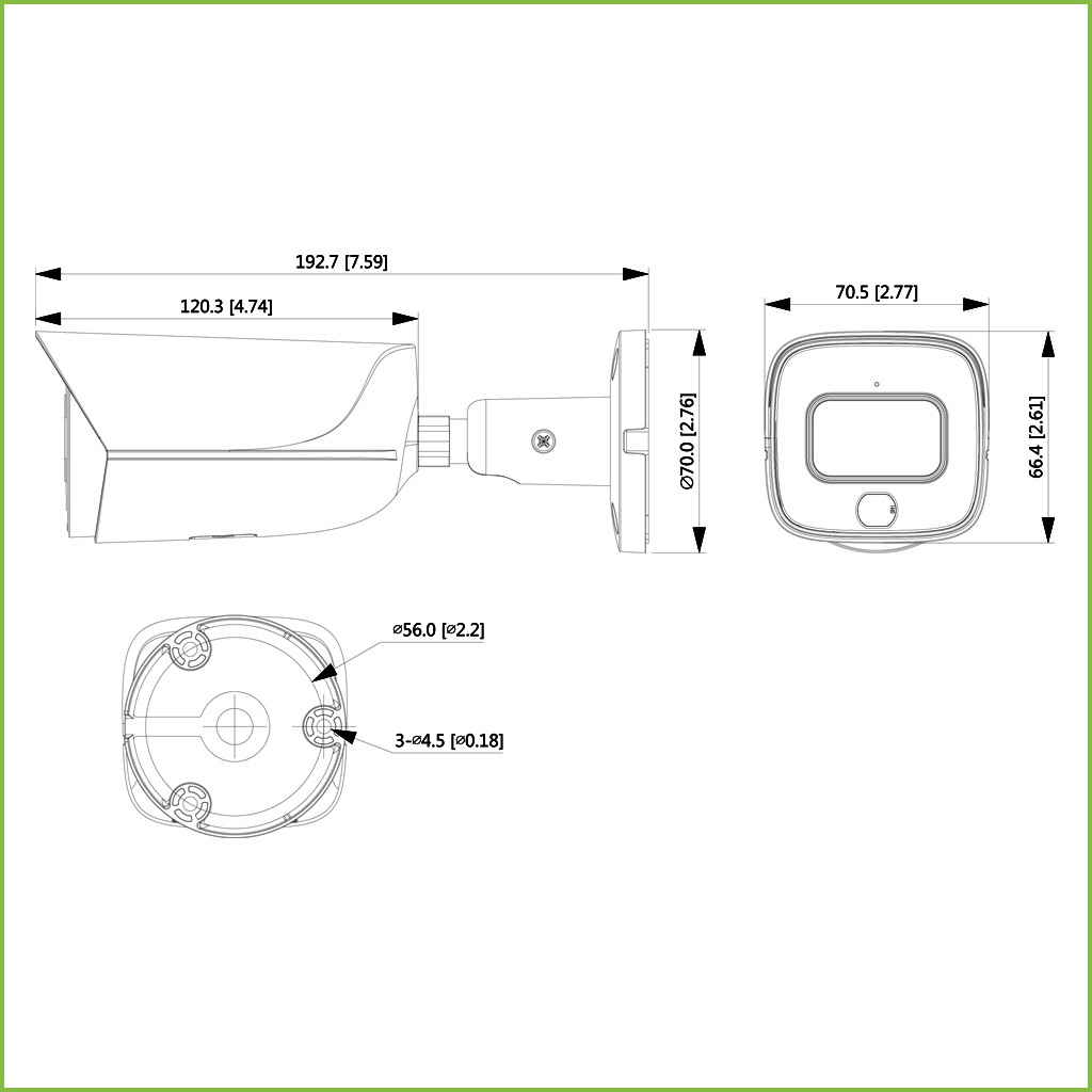 Tubular IP H265 AI 5M FULL COLOR WDR IVS SMD LED30m 3.6mm IP67 PoE SD MIC AUDIO E/S