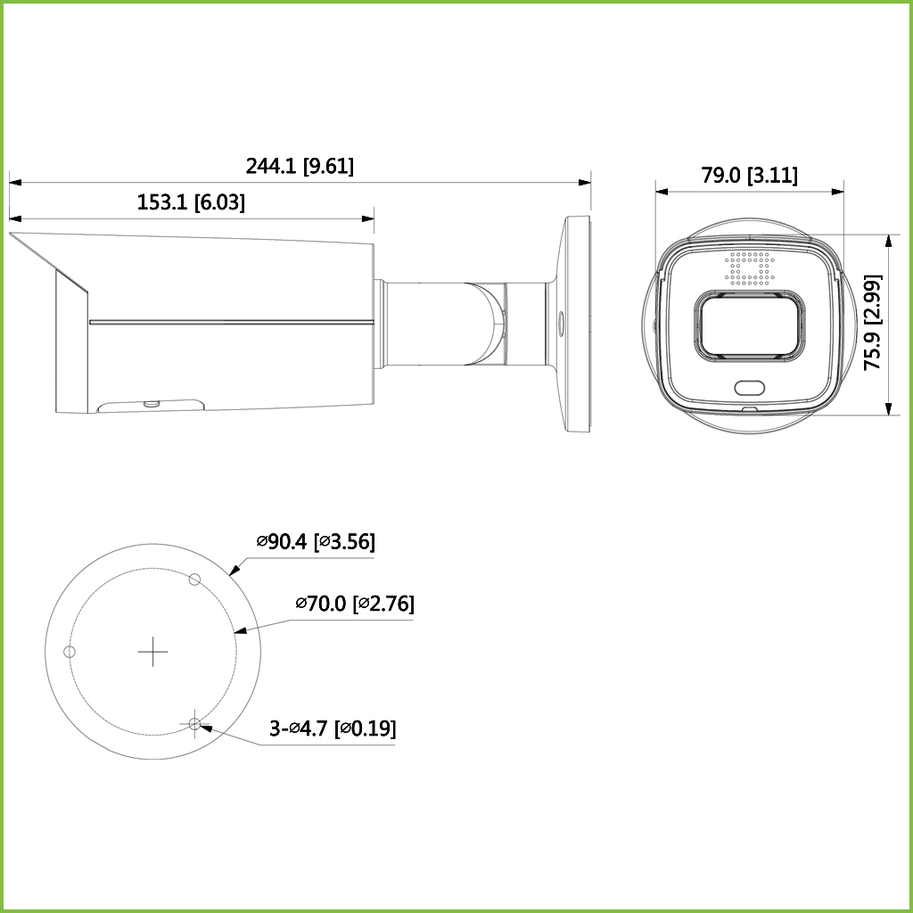 Tubular IP H265 AI 2M SMART WDR Starlight+ IR60m + LED LUZ BLANCA 3.6mm IP67 PoE SD AUDIO E/S