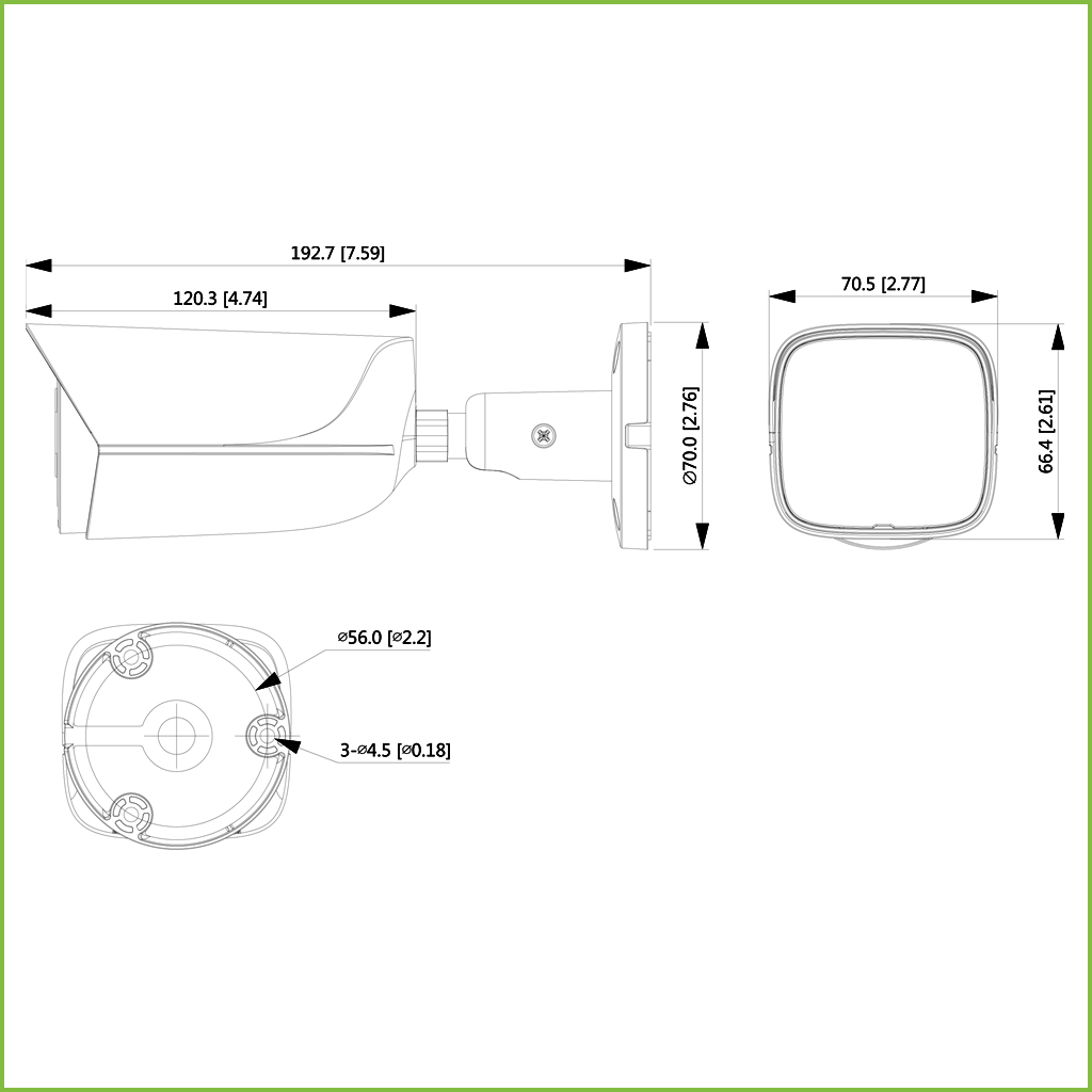 Tubular IP H265 AI 8M 4K DN WDR Starlight IVS SMD IR30m 3.6mm IP67 PoE AUDIO MIC E/S