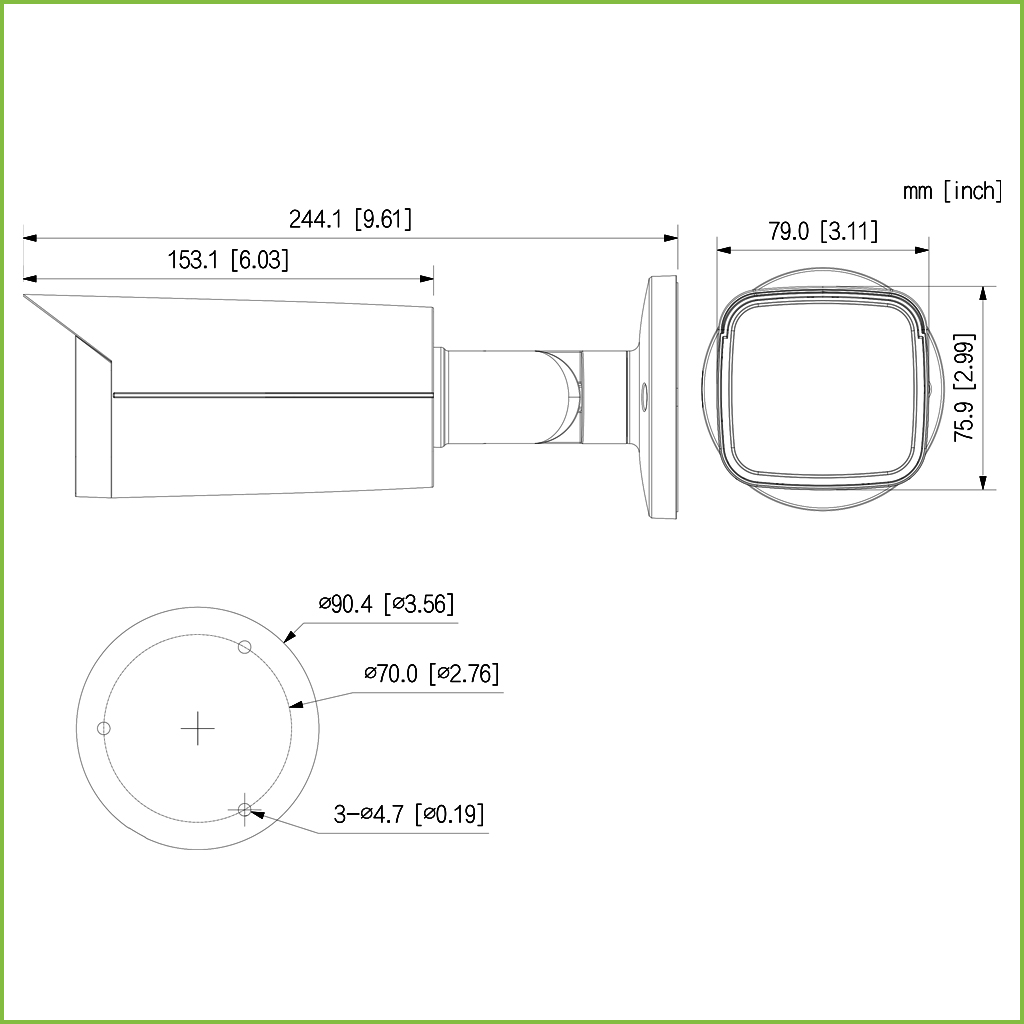 Tubular IP H265 4M DN WDR140dB Starlight LED60m 2.8mm IP67 ePoE SD AUDIO E/S AI