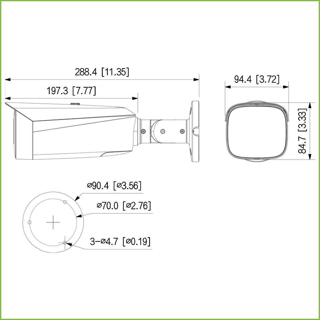 Tubular IP H265 4M DN WDR140dB Starlight LED70m 2.7-12VFM IP67 ePoE SD AUDIO E/S AI