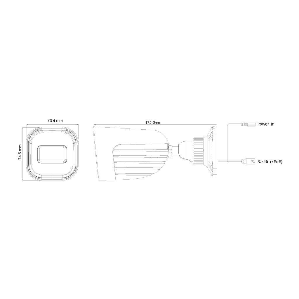 Tubular IP 2MP H265 dWDR IR20m 2.8mm PoE IP67