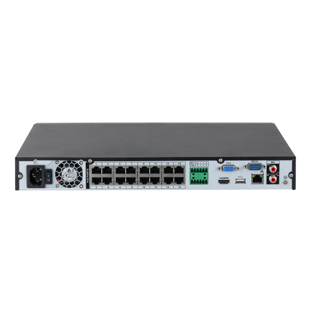 NVR 16ch 144Mbps H265 HDMI 16PoE 2HDD E/S AI