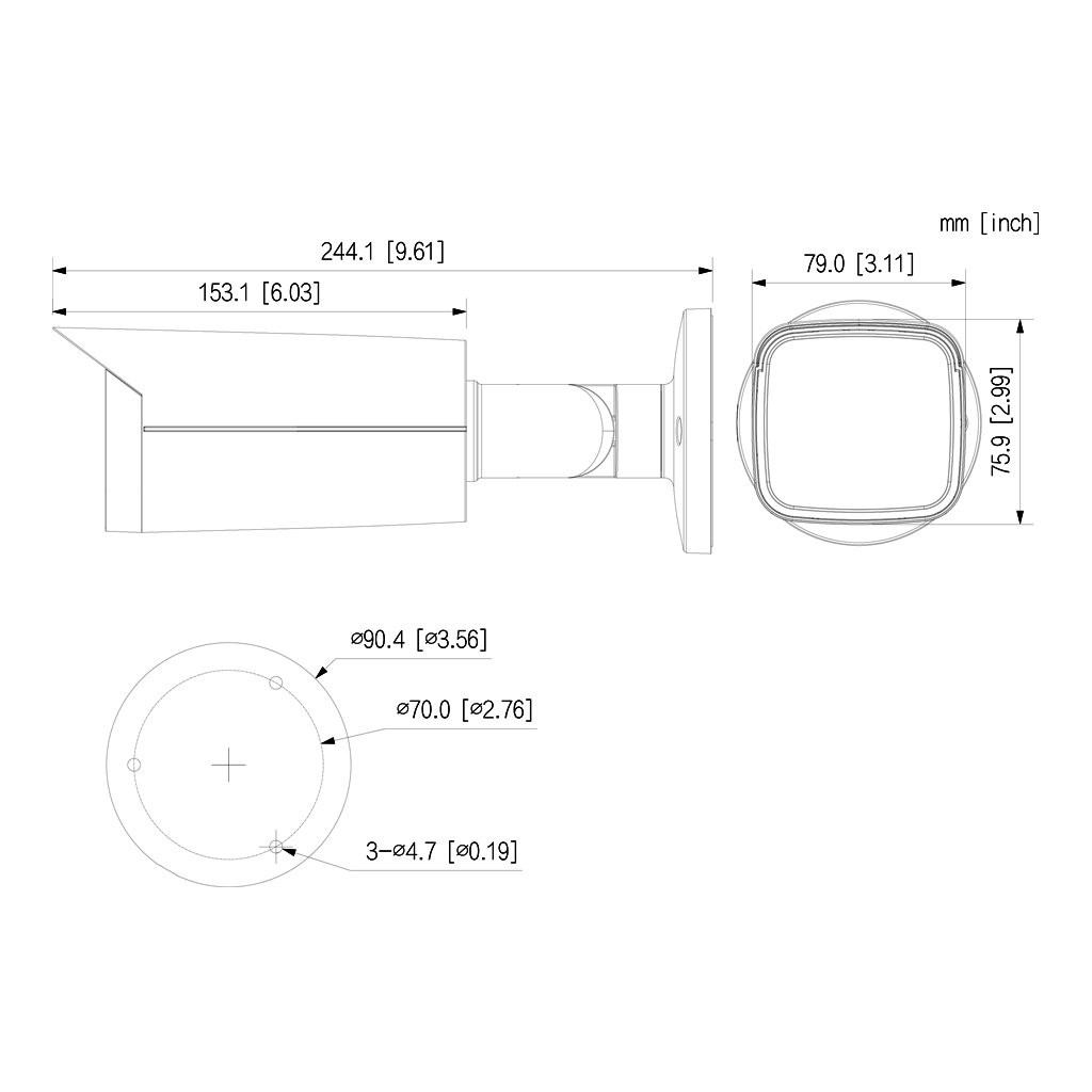 Tubular IP H265 4M DN WDR Starlight IR60m 2.7-13.5VFM IP67 PoE SD AI