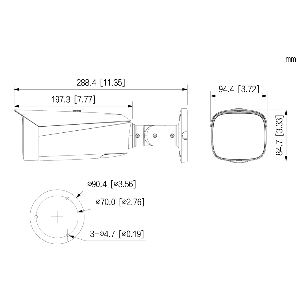 Tubular IP TiOC 2.0 H265 8M WDR IVS SMD Iluminación Dual LED40m/IR50m 2.7-13.5VFM IP67 PoE MIC AUDIO E/S AI