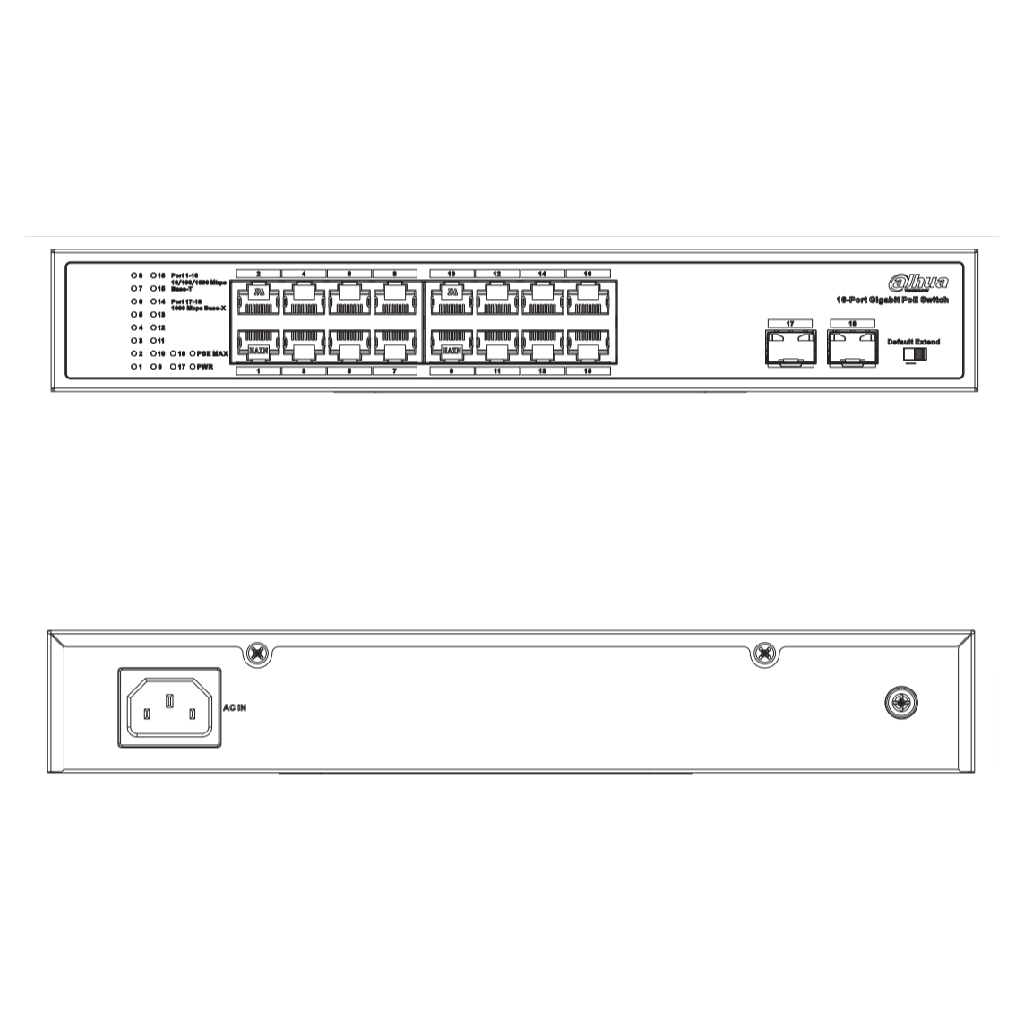 Switch PoE 16 puertos Gigabit + 2 Uplink Gigabit SFP 135W Layer2