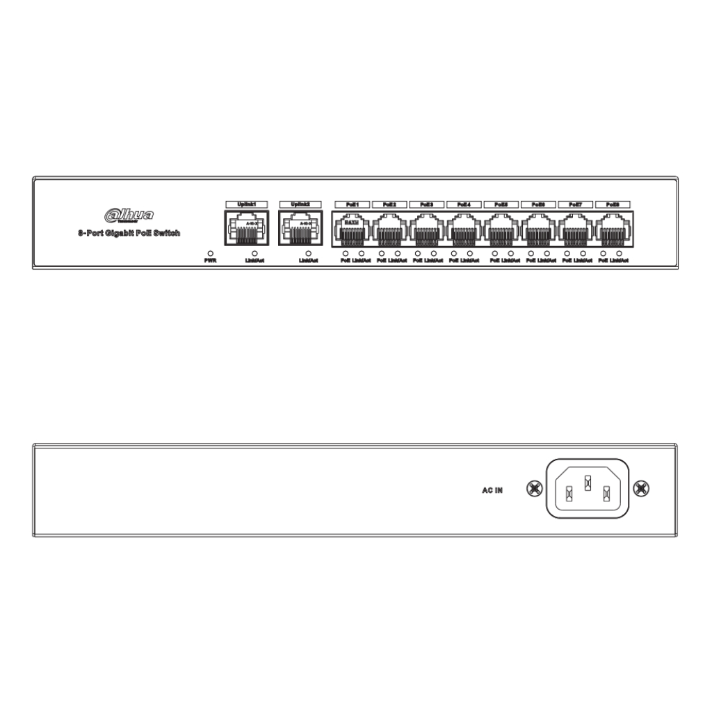 Switch PoE 8 puertos Gigabit + 2RJ45 Uplink Gigabit 65W Layer2