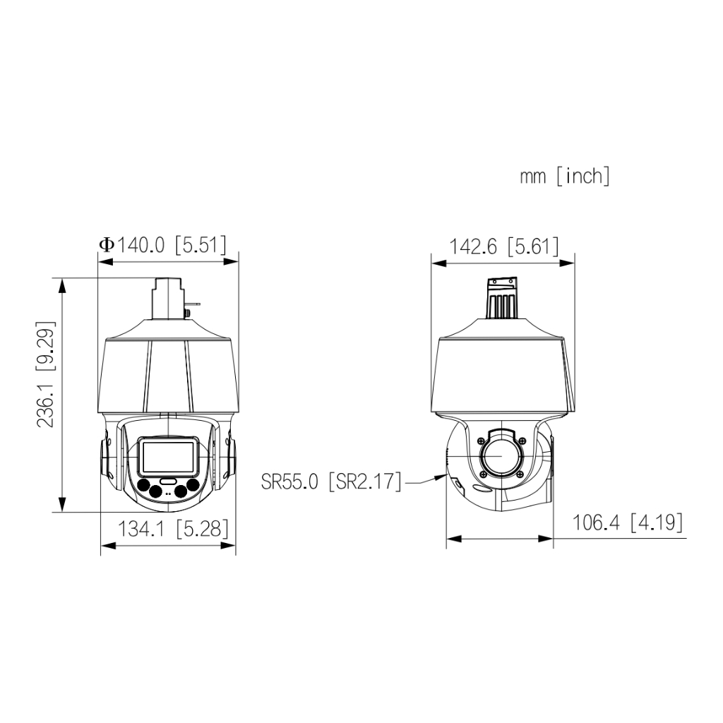 Cámara PTZ IP 4M TiOC H265 WDR Iluminación Dual LED30m/IR50m 5x IP66 PoE AUDIO MIC E/S AI