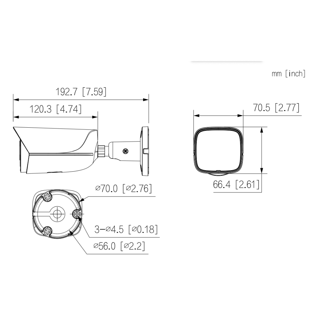 Tubular IP H265 5M WDR Starlight IR50m 3.6mm IP67 PoE SD AUDIO MIC E/S AI