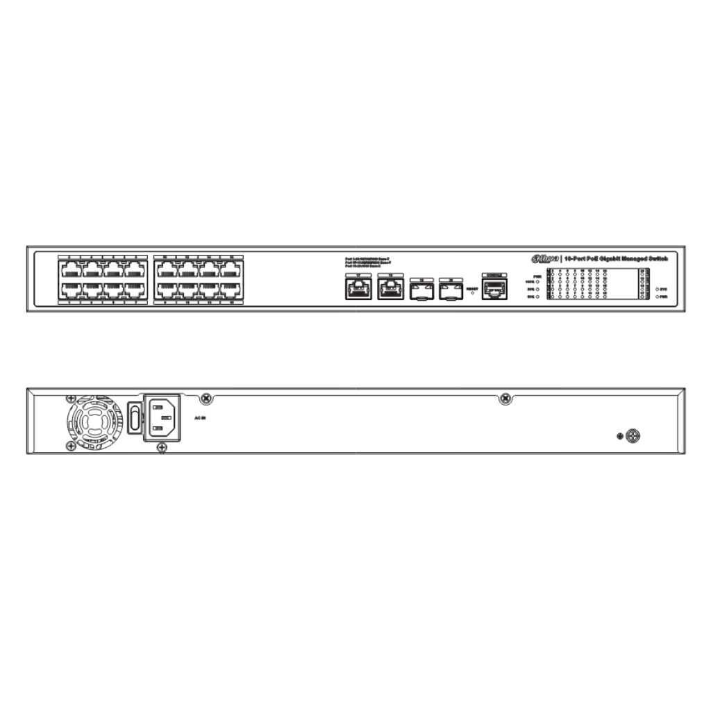 Switch PoE 16 puertos Gigabit + 2 Uplink Gigabit RJ45 + 2SFP Gigabit 240W Manejable Layer2