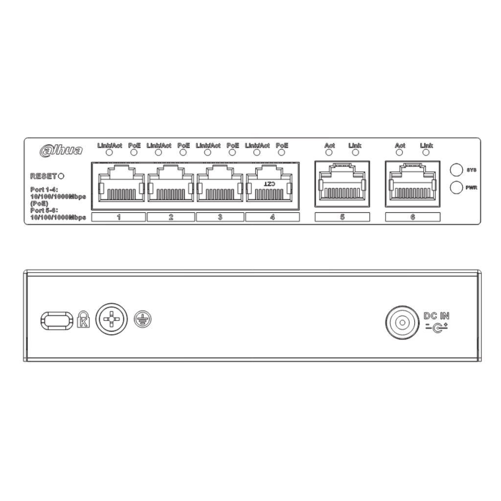 Switch PoE 4 puertos Gigabit + 2RJ45 Uplink Gigabit 60W Manejable en Cloud Layer2