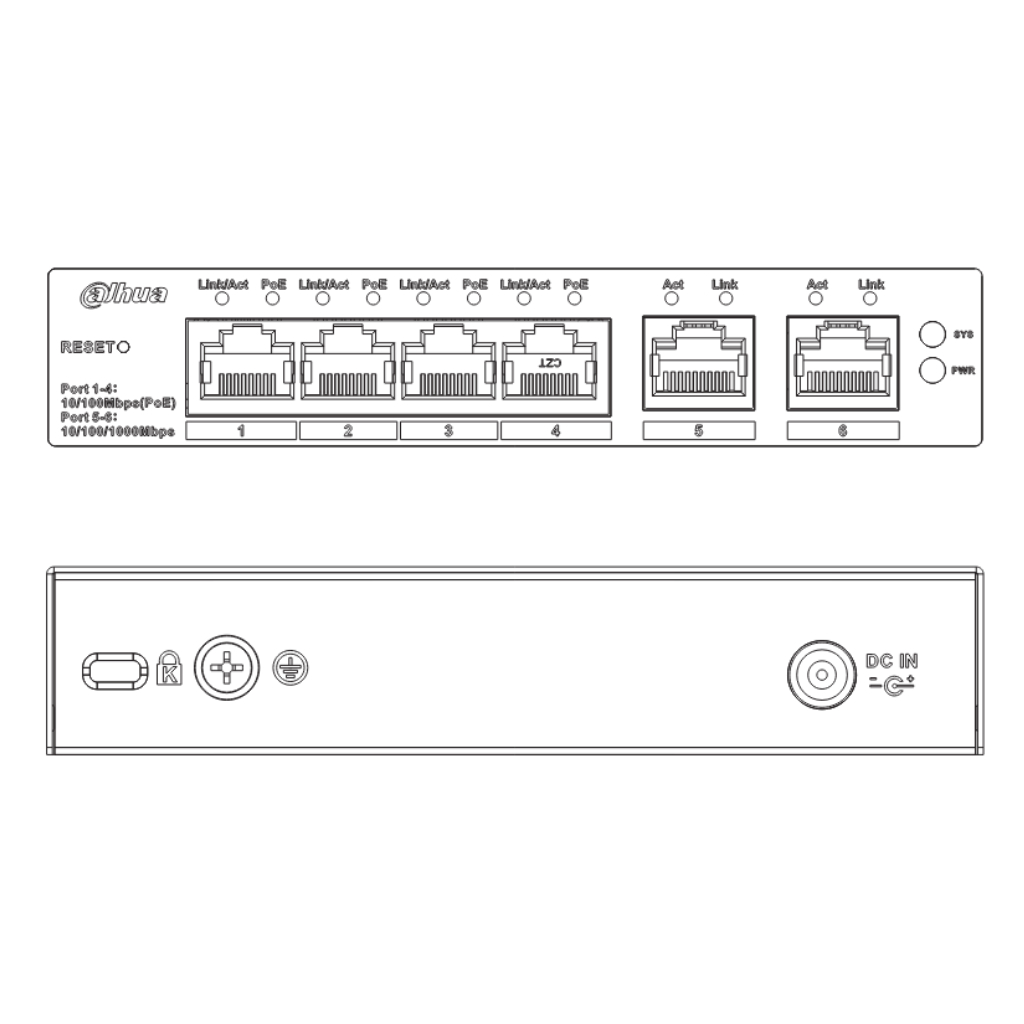 Switch PoE 4 puertos 10/100 + 2RJ45 Uplink Gigabit 60W Manejable en Cloud Layer2