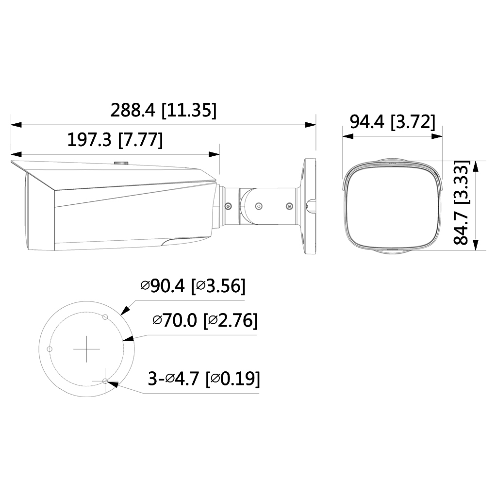 Tubular IP TiOC 2.0 H265 5M WDR IVS SMD Iluminación Dual LED30m/IR30m 3.6mm IP67 PoE MIC AUDIO E/S AI