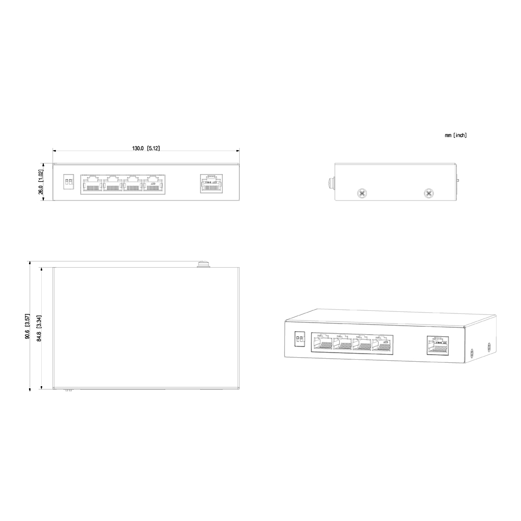 Switch PoE 2.0 4 puertos 10/100 +1RJ45 Uplink 60W Layer2