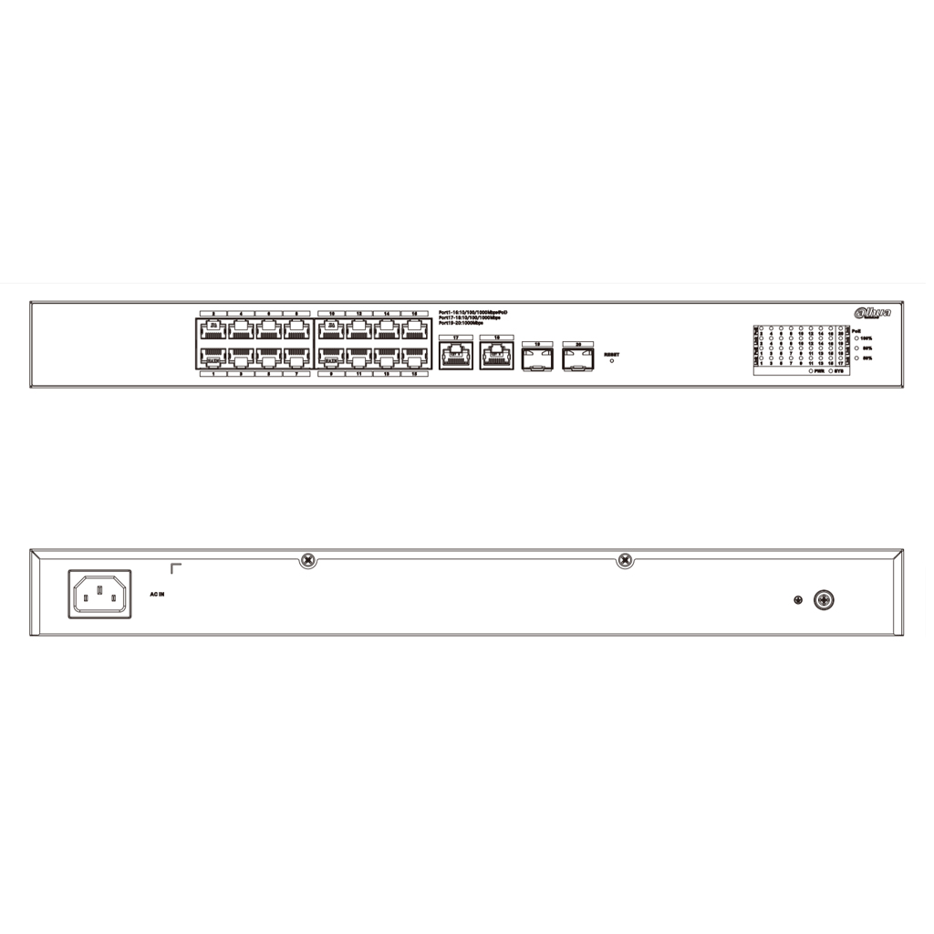 Switch PoE 16 puertos Gigabit + 2 Uplink Gigabit RJ45 + 2SFP Gigabit 135W Manejable en Cloud Layer2