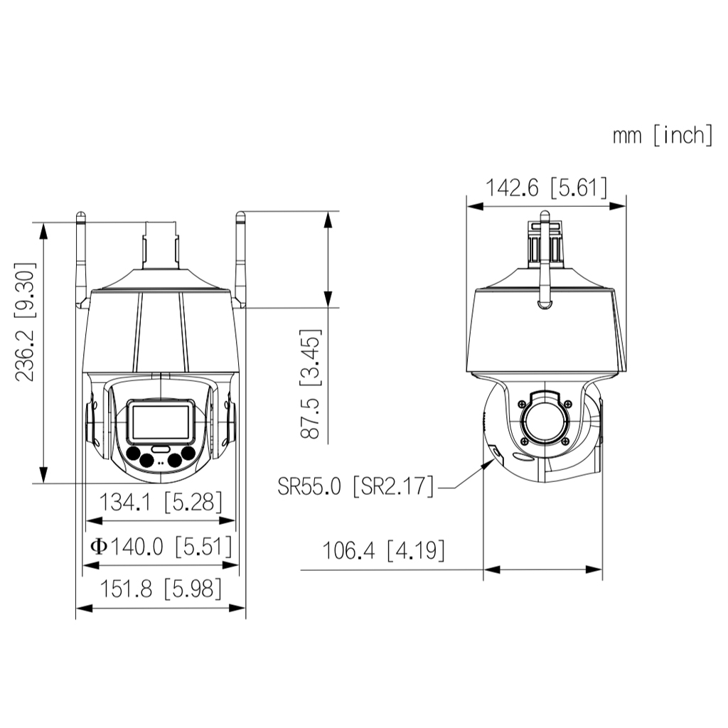 Cámara PTZ IP 4M H265 WDR Iluminación Dual LED30m/IR50m 5x IP66 WiFi AUDIO MIC E/S AI