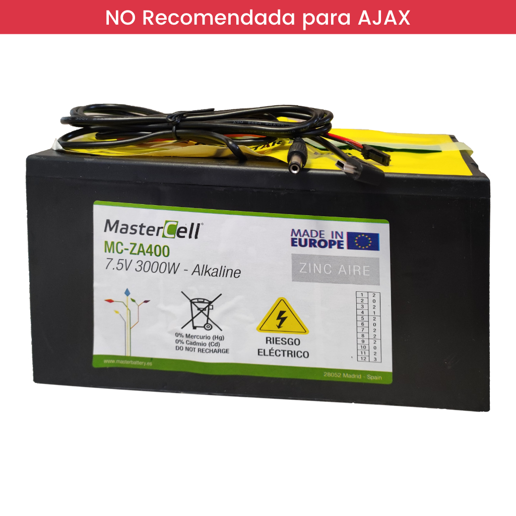 Batería de Zinc-Aire 7.5V-400Ah. Triple conector DC: Jack, mini USB y mólex. Hasta 6/8 Meses*