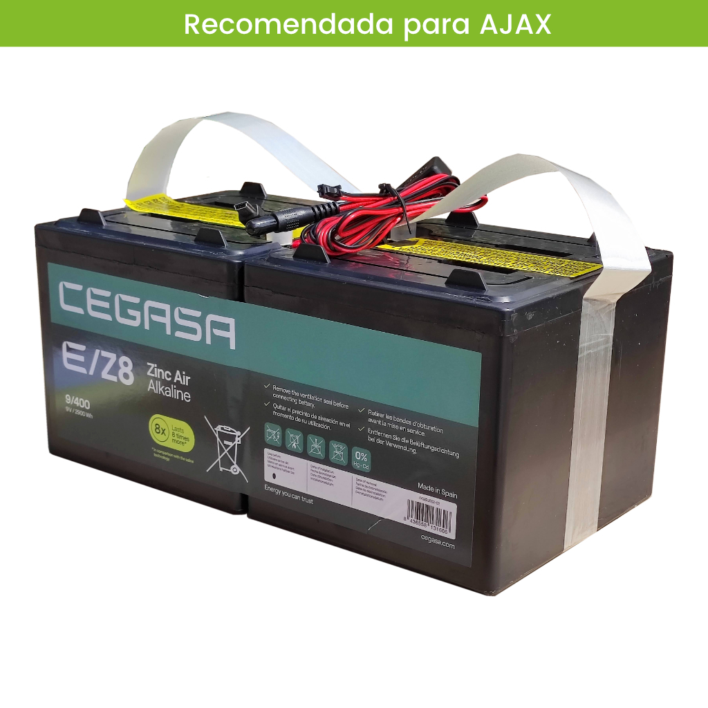 Batería de Zinc-Aire 9V-322Ah-2900Wh. Triple conector DC: Jack, mini USB y mólex