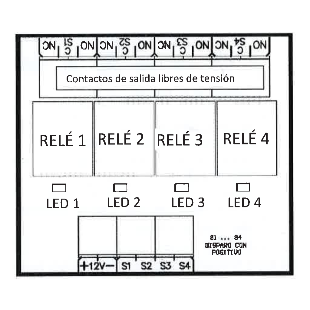 Modulo 4 relés. Alimentación a 12v