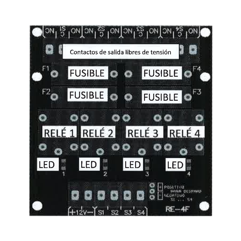 Modulo 4 relés con fusible. Alimentación a 24v