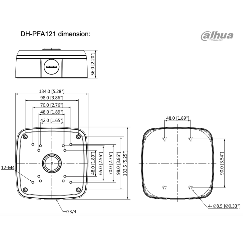 Caja de conexiones rectangular para cámaras Dahua con anclaje en 4 puntos