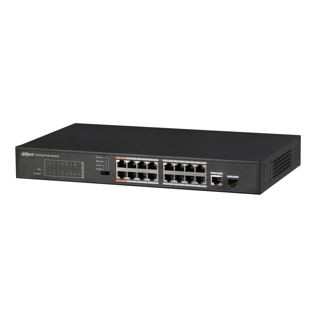 Switch PoE 16 puertos 10/100 + 1 Combo Gigabit RJ45/SFP Uplink 135W No_Manejable Layer2