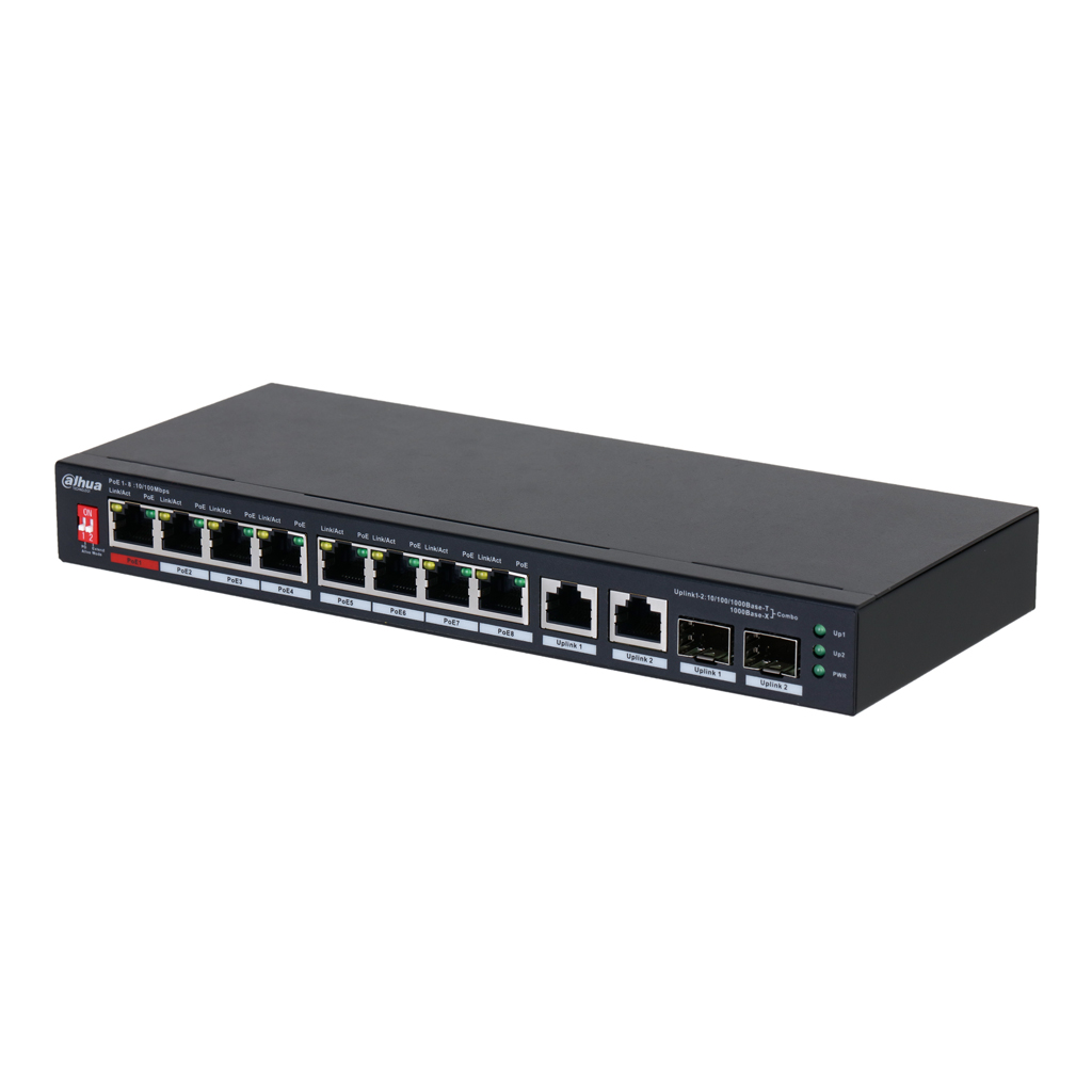 Switch PoE 2.0 8 puertos 10/100 + 2 Combo Gigabit RJ45/SFP Uplink 96W No_Manejable Layer2