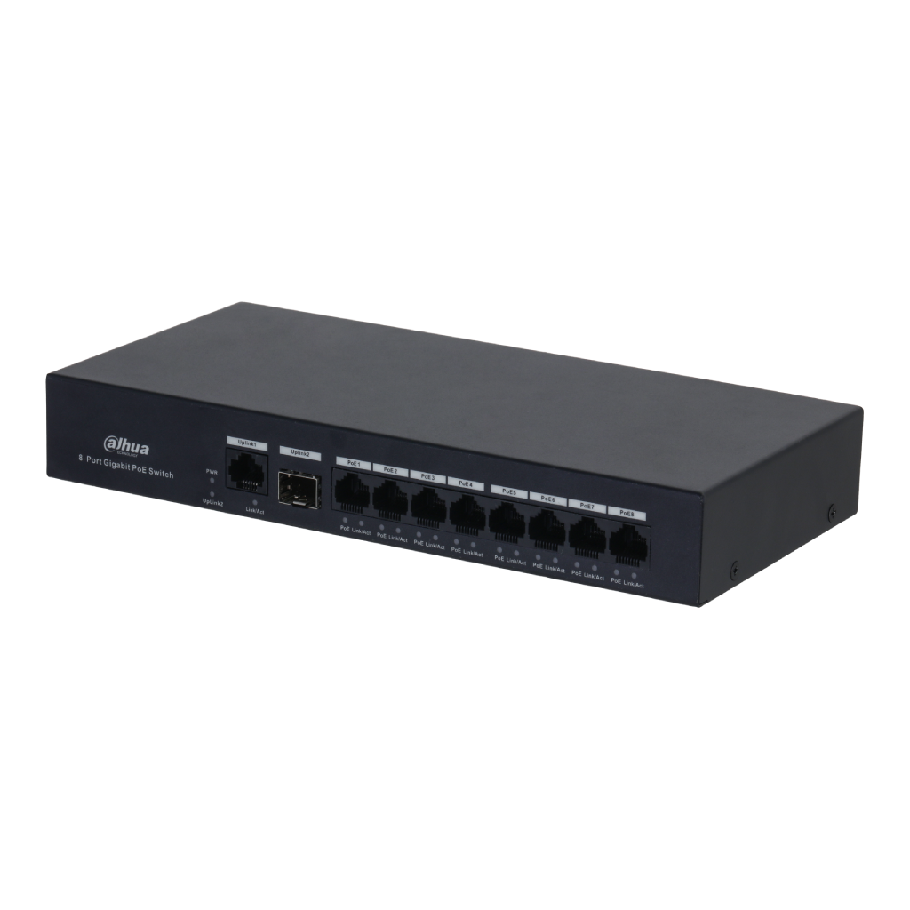 Switch PoE 8 puertos Gigabit +1RJ45 Uplink Gigabit +1SFP 65W No_Manejable Layer2