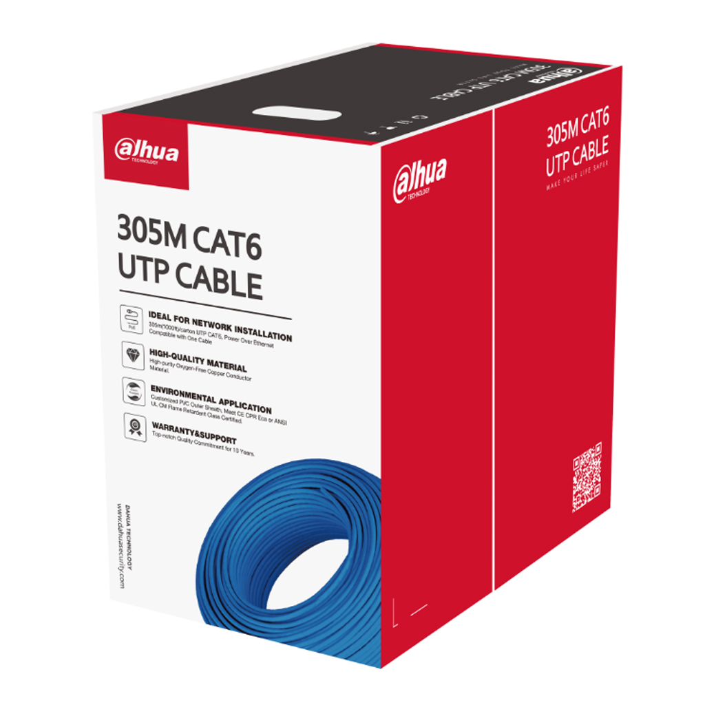 Bobina 305mts Cable UTP CAT6 0.53mm Cobre sin Oxigeno CE CPR Eca. Cubierta LSZH Azul. Mejor Precio por 10u y 50u