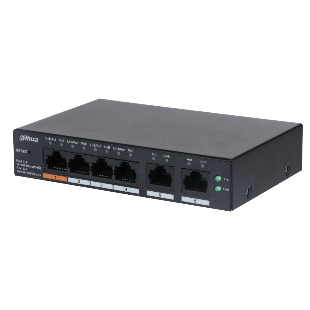 Switch PoE 4 puertos 10/100 + 2RJ45 Uplink Gigabit 60W Manejable en Cloud Layer2