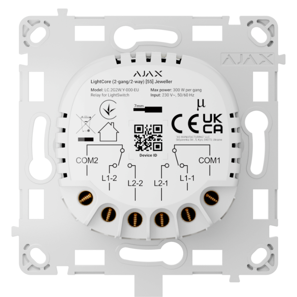 Ajax LightSwitch LightCore 2-gang 2-way. Interruptor Doble Conmutado