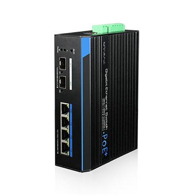 Switch Industrial Fast-Ring Hi-PoE 4 puertos Gigabit + 2 Uplink Gigabit SFP 150W 802.3af/at 6KV - Layer 2