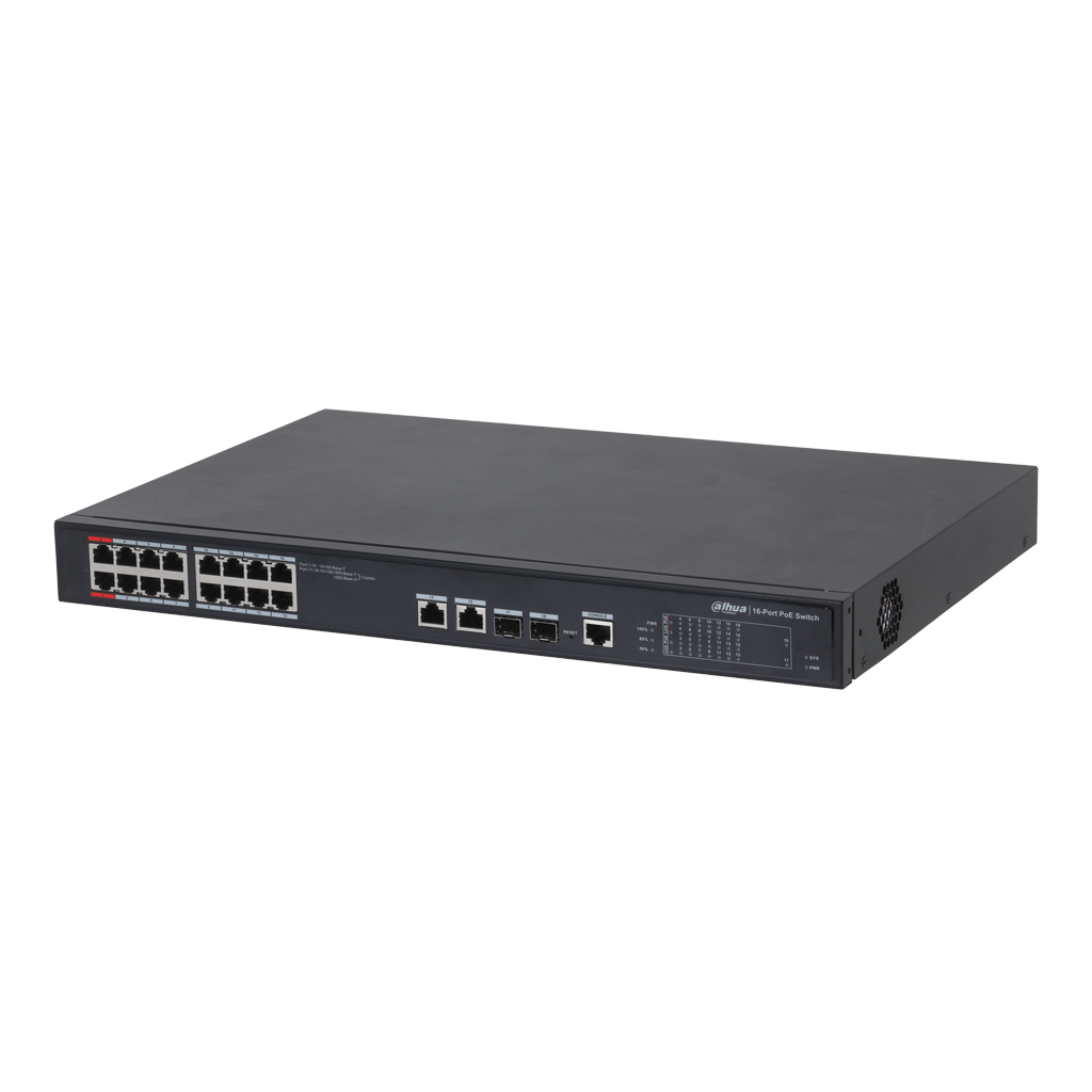 Switch PoE 2.0 16 puertos 10/100 + 2 Combo Gigabit RJ45/SFP Uplink 190W Manejable Layer2