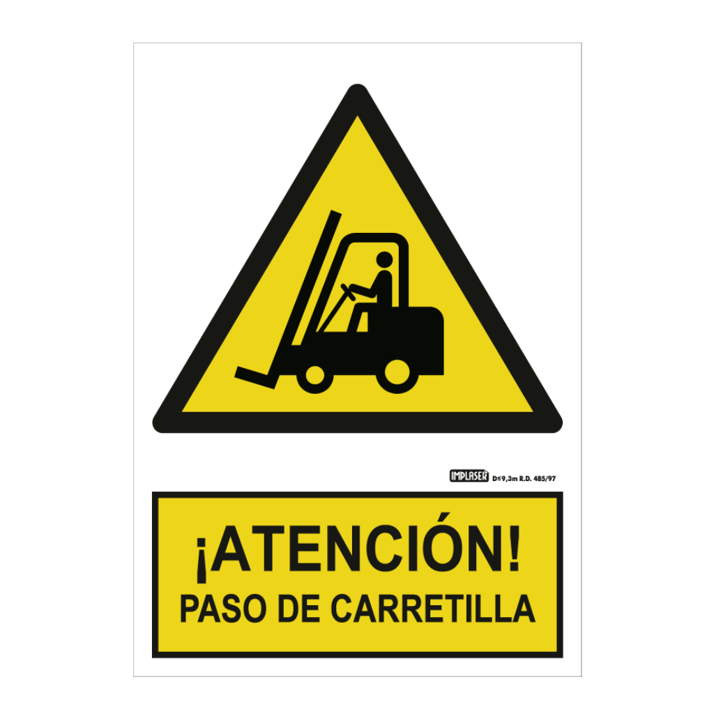 [AD07-A4] Señal ¡ATENCIÓN! paso de carretilla 29,7x21cm