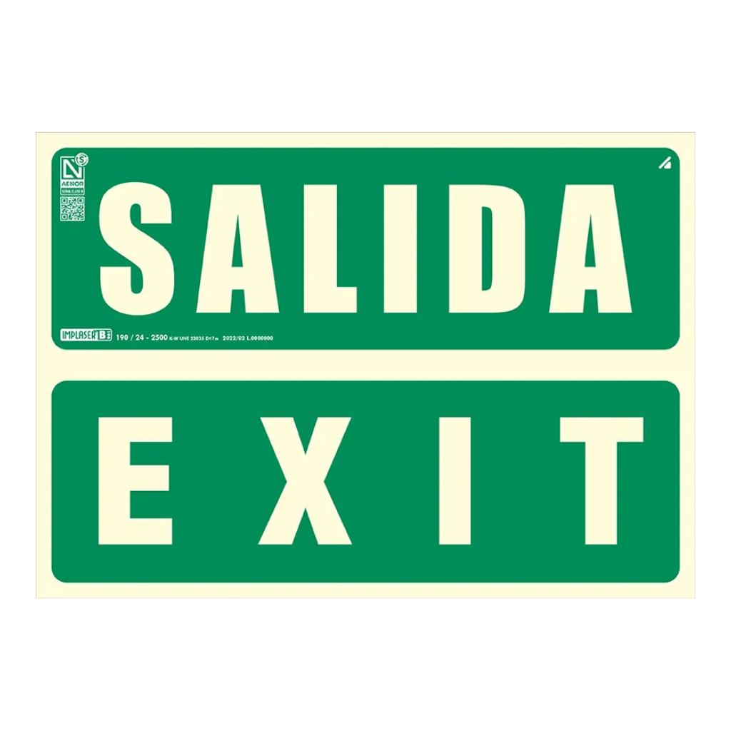 [EV274N-A4] Señal salida-exit 29,7x21cm. Observación reducida a 7m