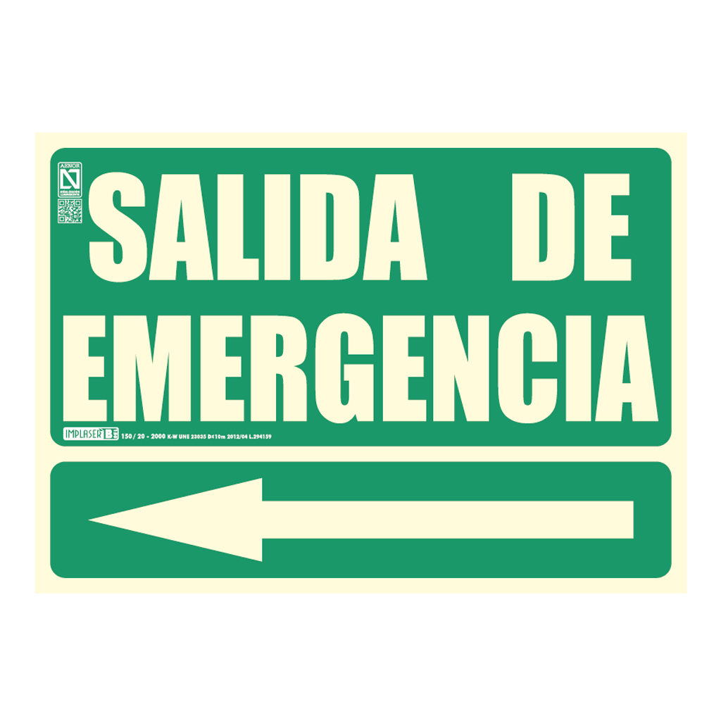 [EV222N-A4] Señal Salida de Emergencia con flecha izquierda 21x29,7cm