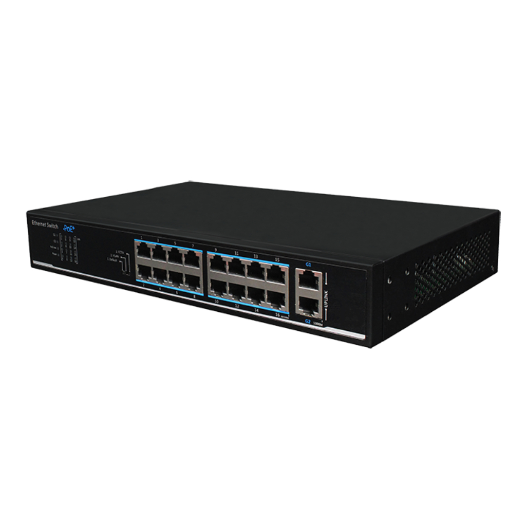 [UTP1218-PSB150] Switch PoE+ Watchdog 16 puertos 10/100 + 2 Uplink Gigabit RJ45 135W 802.3af/at 6KV