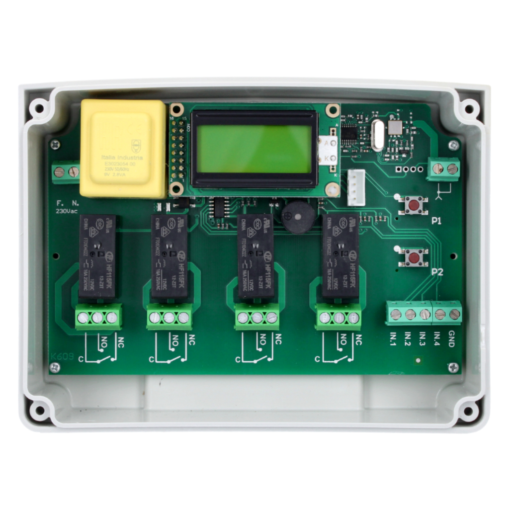 [SEL2641R433-XPL4V] Receptor RF 433MHz de 4 relés con display LCD - 100 transmisores