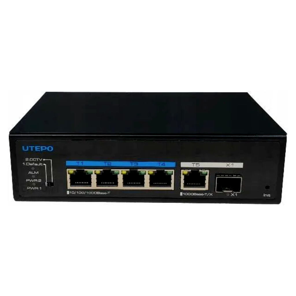 [UTP6306TS-PSD-W] Switch Industrial PoE++ 4 puertos Gigabit + 1RJ45 Uplink Gigabit + 1SFP Uplink Gigabit 802.3af/at/bt 6KV DC12V-57V(amplia gama)