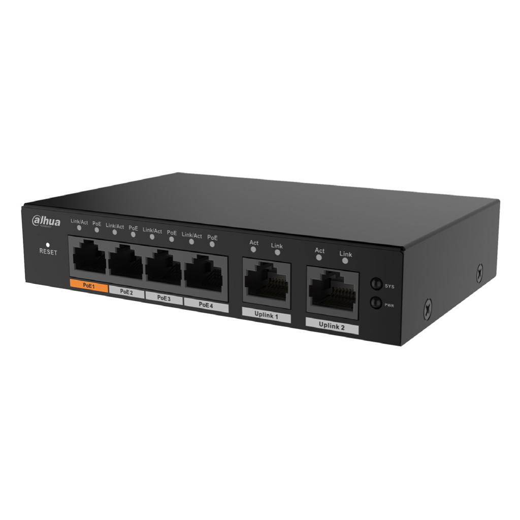 [S4100-4GT2GT-60-C] Switch PoE 2.0 4 puertos Gigabit + 2RJ45 Uplink Gigabit 60W Manejable en Cloud Layer2