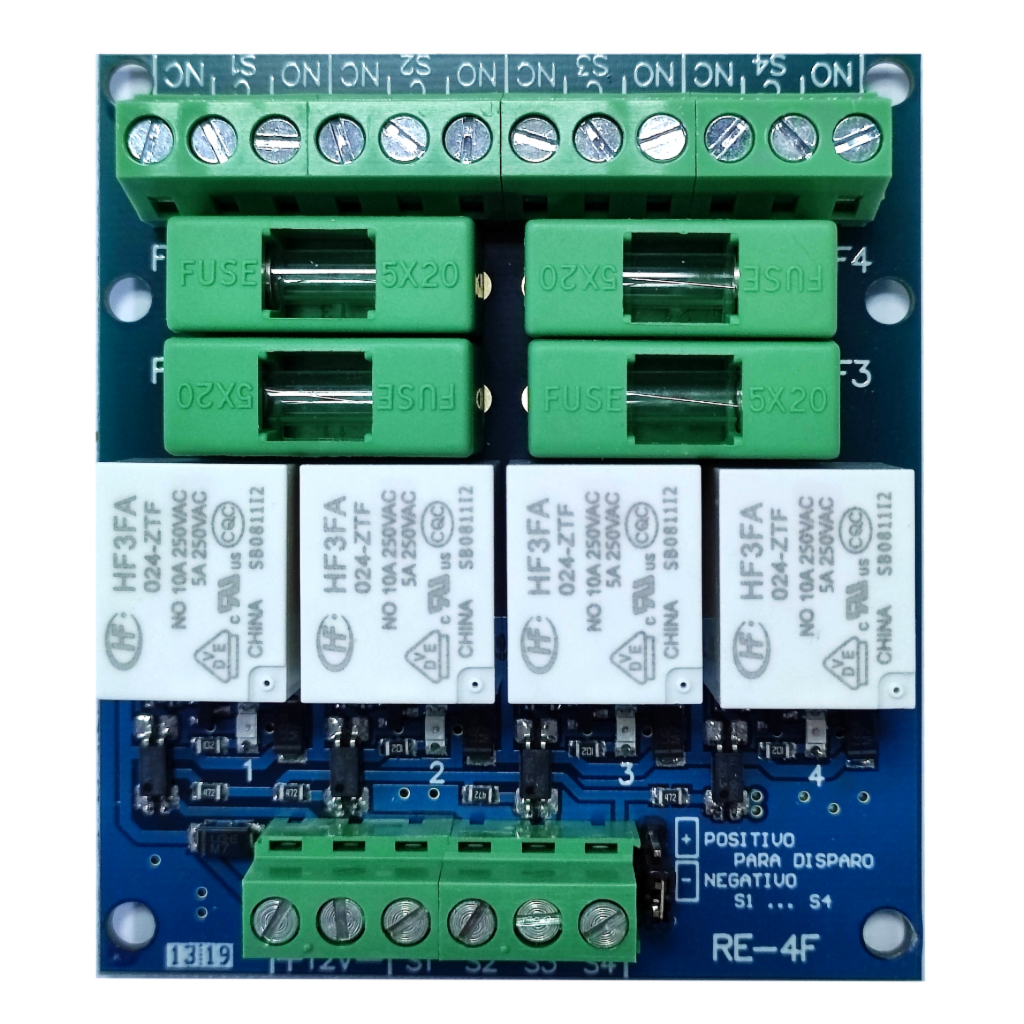 [RE-4F24] Modulo 4 relés con fusible. Alimentación a 24v