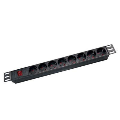 [REGLETA-ALU-8S] Regleta de enchufes de Aluminio para Rack 19" 1U de 8 Schuko con interruptor