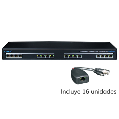 [UTP116PV-HD2] Conversor UTP 16ch Vídeo 4EN1 + Alimentación en Rack 19" 