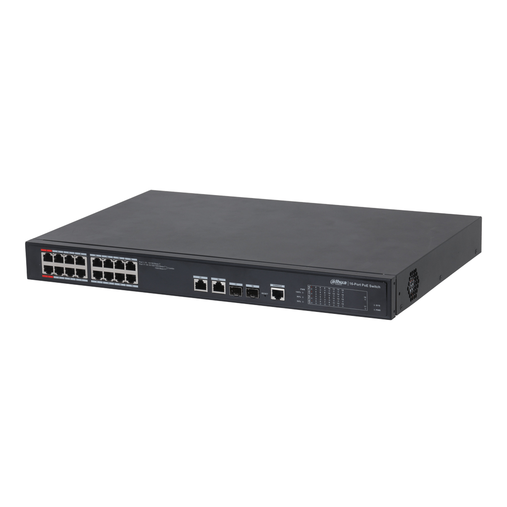 [PFS4218-16ET-190] Switch PoE 2.0 16 puertos 10/100 + 2 Combo Gigabit RJ45/SFP Uplink 190W Manejable Layer2