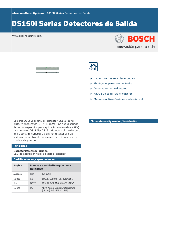 DS150I Ficha Técnica Bosch IBD Global España mayorista CCTV y