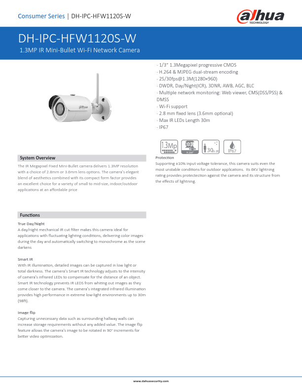 IPC-HFW1120S-W - Ficha Técnica Dahua