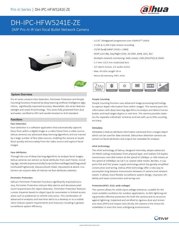 IPC-HFW5241E-ZE - Ficha Técnica Dahua