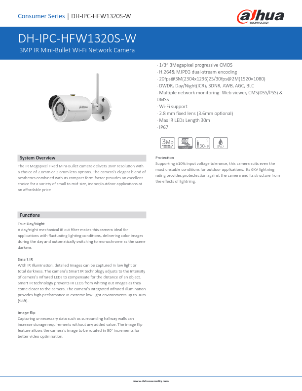 IPC-HFW1320S-W - Ficha Técnica Dahua