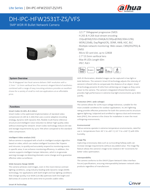 IPC-HFW2531T-ZS - Ficha Técnica Dahua