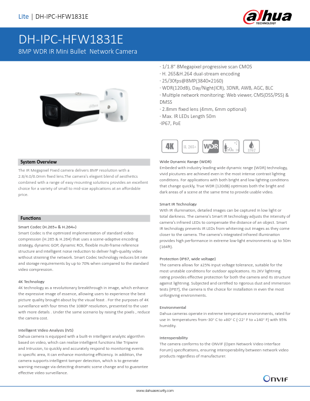 IPC-HFW1831E - Ficha Técnica Dahua